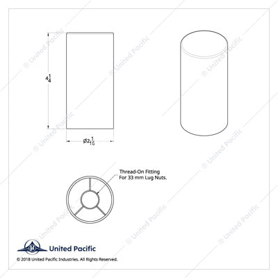 10034CB 33mm X 4-1/4" Chrome Plastic Tall Cylinder Nut Covers - Thread-On (60-Pack)