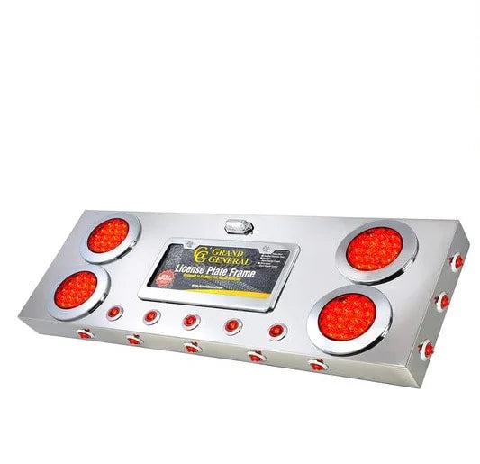 91302 Grand General Stainless Steel Rear Center Light Panel with 4 and 1 inches Red LED with License Plate