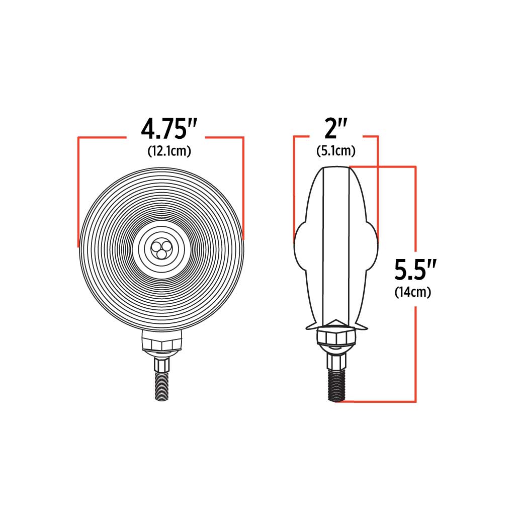 TLED-DFO Amber / Red Turn Signal & Marker “Ol-Skul” Double Face Round LED Fender Light – 38 Diodes
