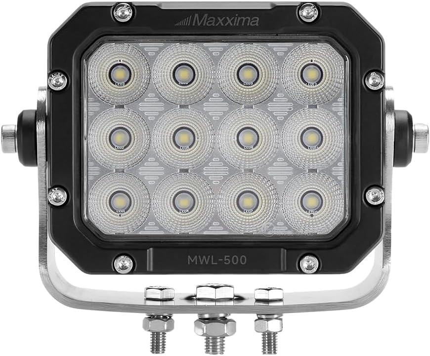 MWL-500 Maxxima Square MaxxBright LED Work Light, 8500 Lumens, 6000K Super Bright Daylight, Scene Light w/ 55° Spot Beam, Flood Light, Black Housing