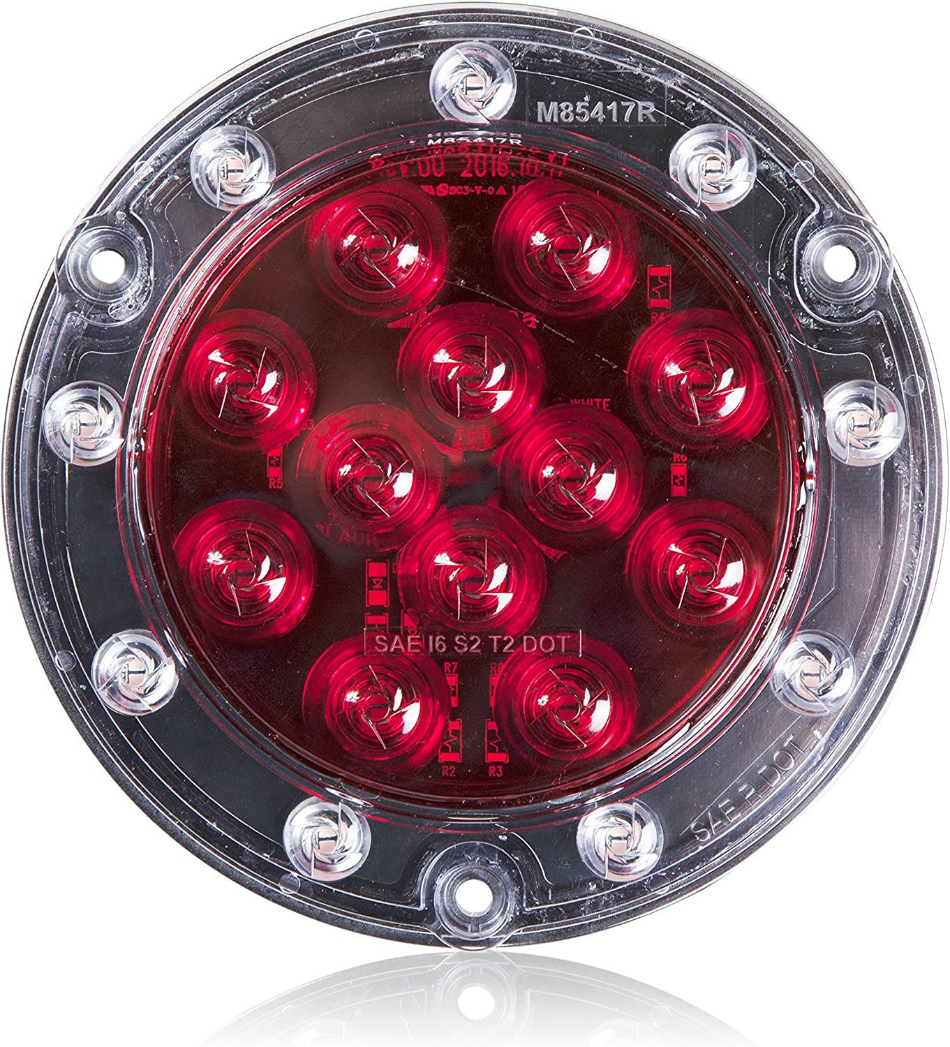 M85417R Red 21 LEDs Ultra Thin Round Hybrid Lightning STT/Back-Up LED Light