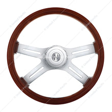18" 4-Spoke Style Wood Steering Wheel With Hub & Horn Button Kit For Peterbilt (2006+) & Kenworth (2003+)