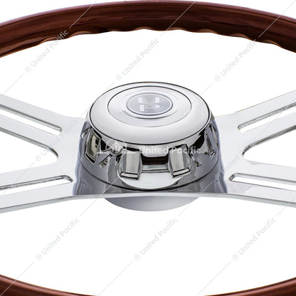 18" Boss Style Wood Steering Wheel With Hub & Horn Button Kit For Peterbilt (2006+) & Kenworth (2003+)