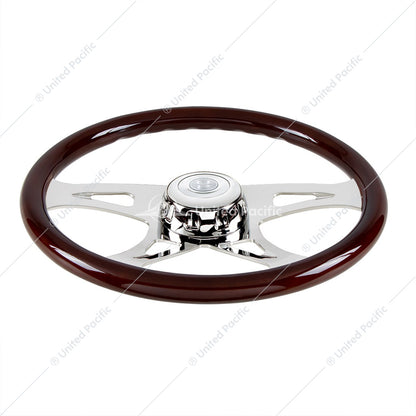 18" Boss Steering Wheel With Chrome Horn Bezel And Horn Button - Woodgrain
