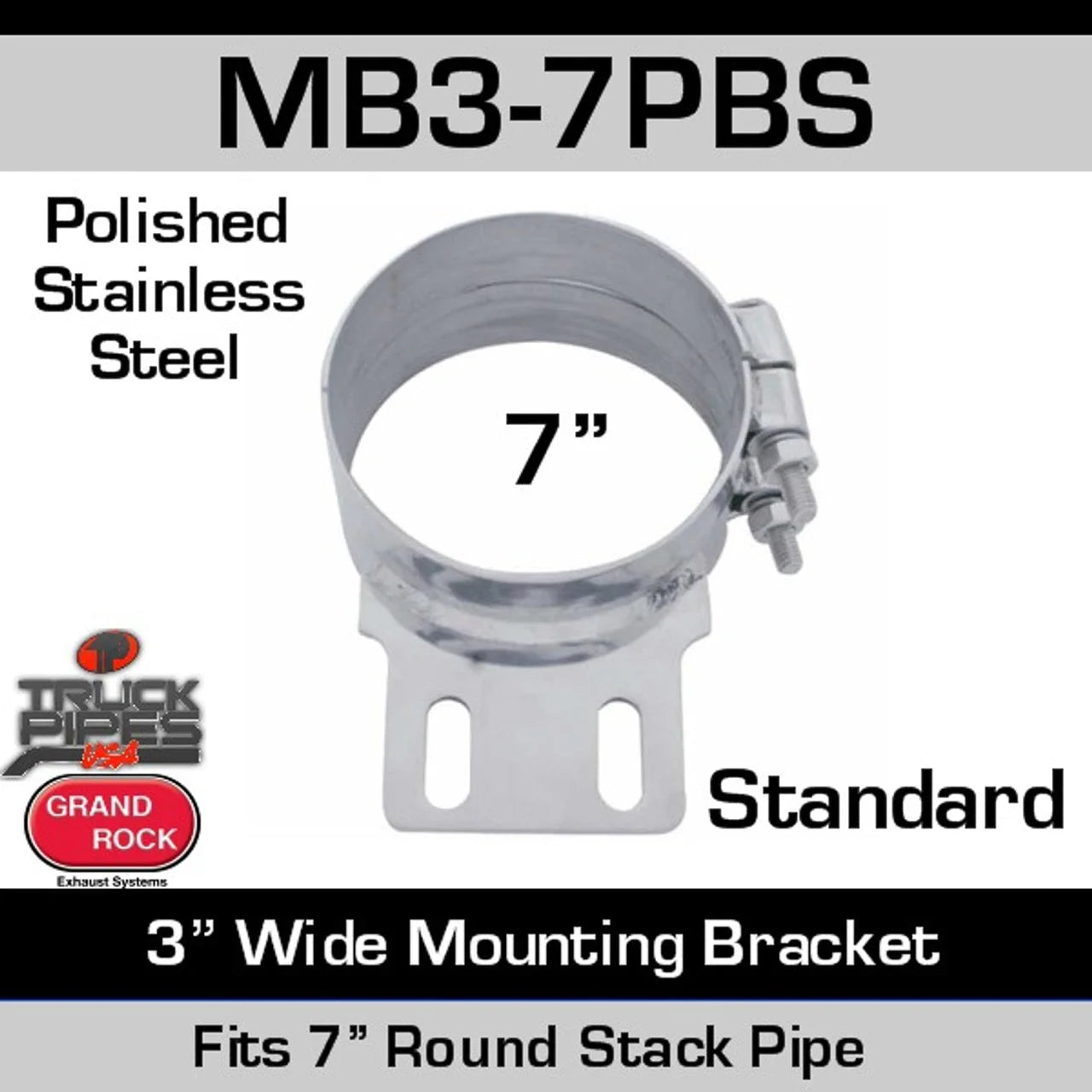 MB3-7PBS Grand Rock 7in Stack Mounting Bracket 3 Wide Polished SS