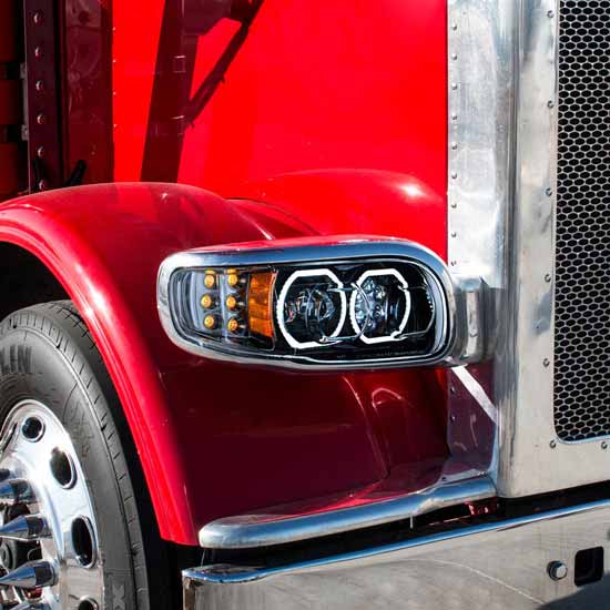 35787 Pass Blackout High Power 10 LED Headlight W/ 6 LED Turn & 100 LED Halo For Peterbilt 388, 389 & 567
