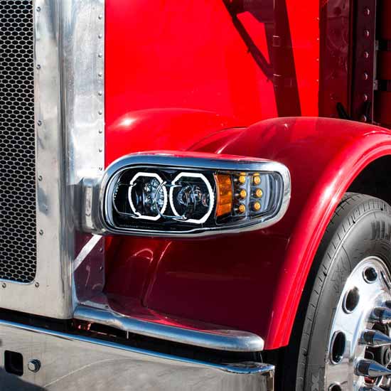 35786 Driver Blackout High Power 10 LED Headlight W/ 6 LED Turn & 100 LED Halo For Peterbilt 388, 389 & 567
