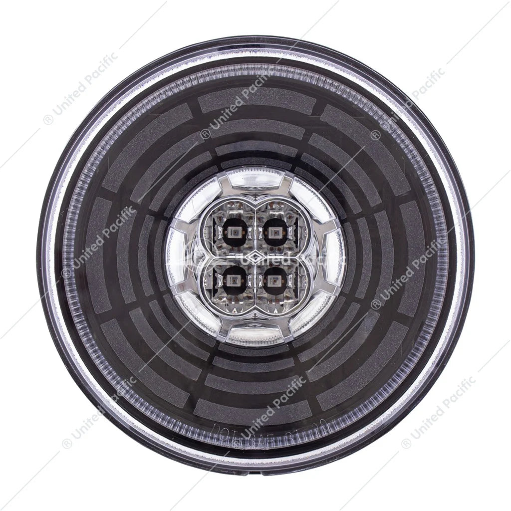 UP#36566 United Pacific Brake / Tail / Turn Signal Light - 4 in., Round, Red LED/ Clear Lens, 13 LEDs, Abyss Lens Design