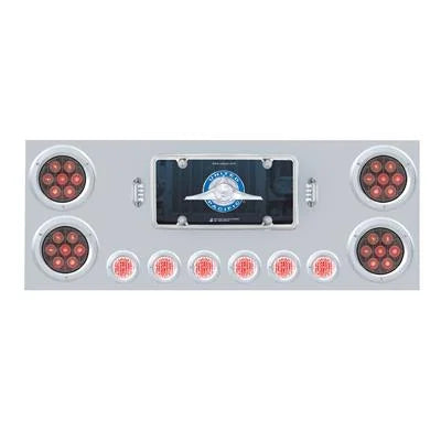 35083 SS Rear Center Panel With 4X Red LED 4 Light & 6X Red LED 2 Light & Bezel -Clear Lens